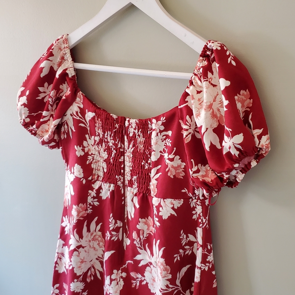 NWT Abercrombie & Fitch Smock Back Mini Dress Size S Milkmaid Coquette Tropical - Picture 9 of 11